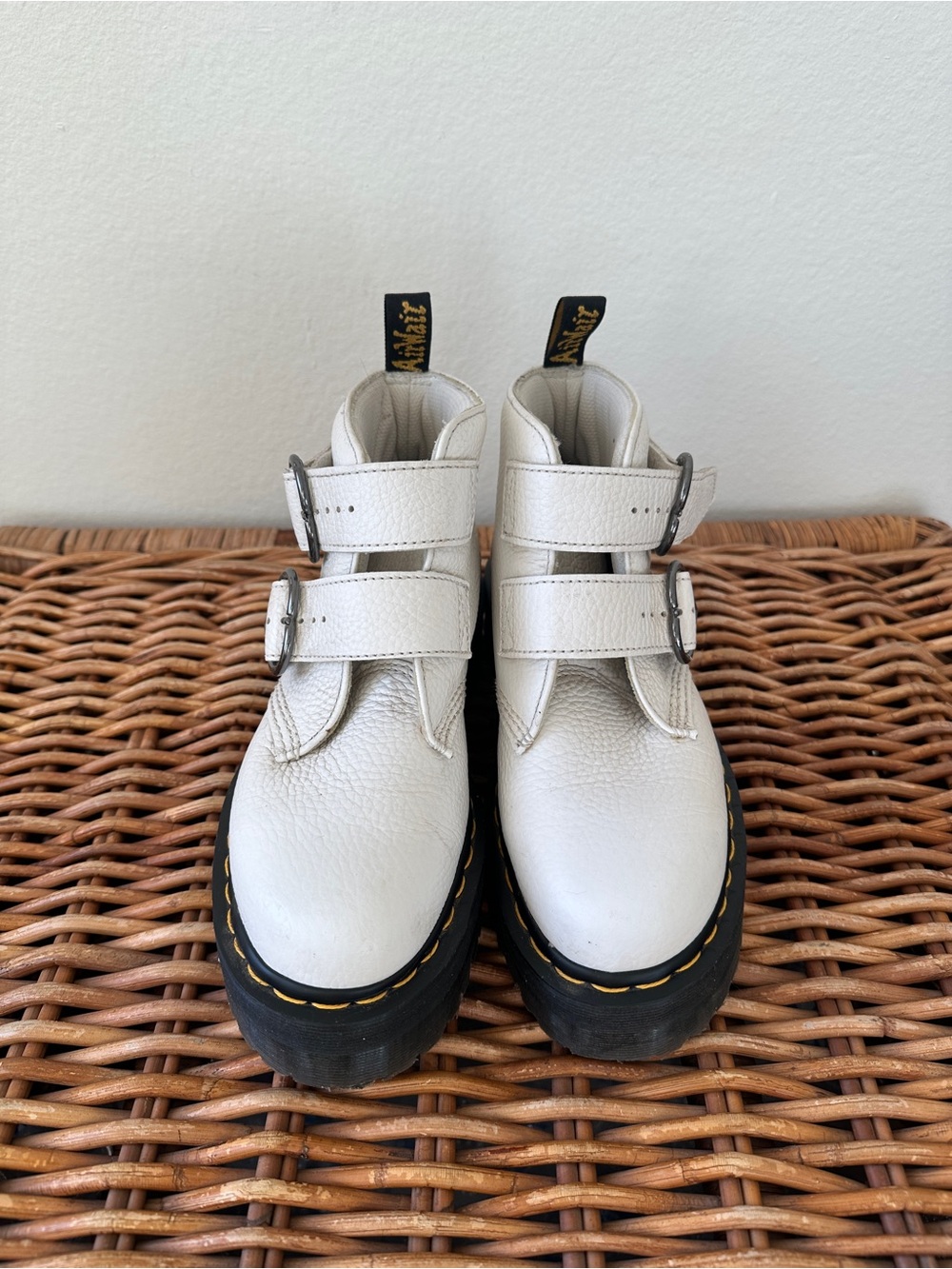 Dr. Martens Devon Heart Buckle Platform Boots White